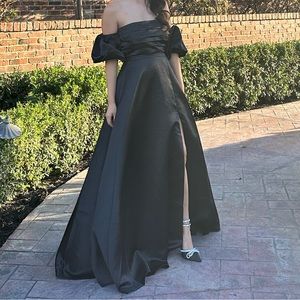 FAITH MAXI DRESS - OFF SHOULDER PUFF SLEEVE DRESS IN BLACK